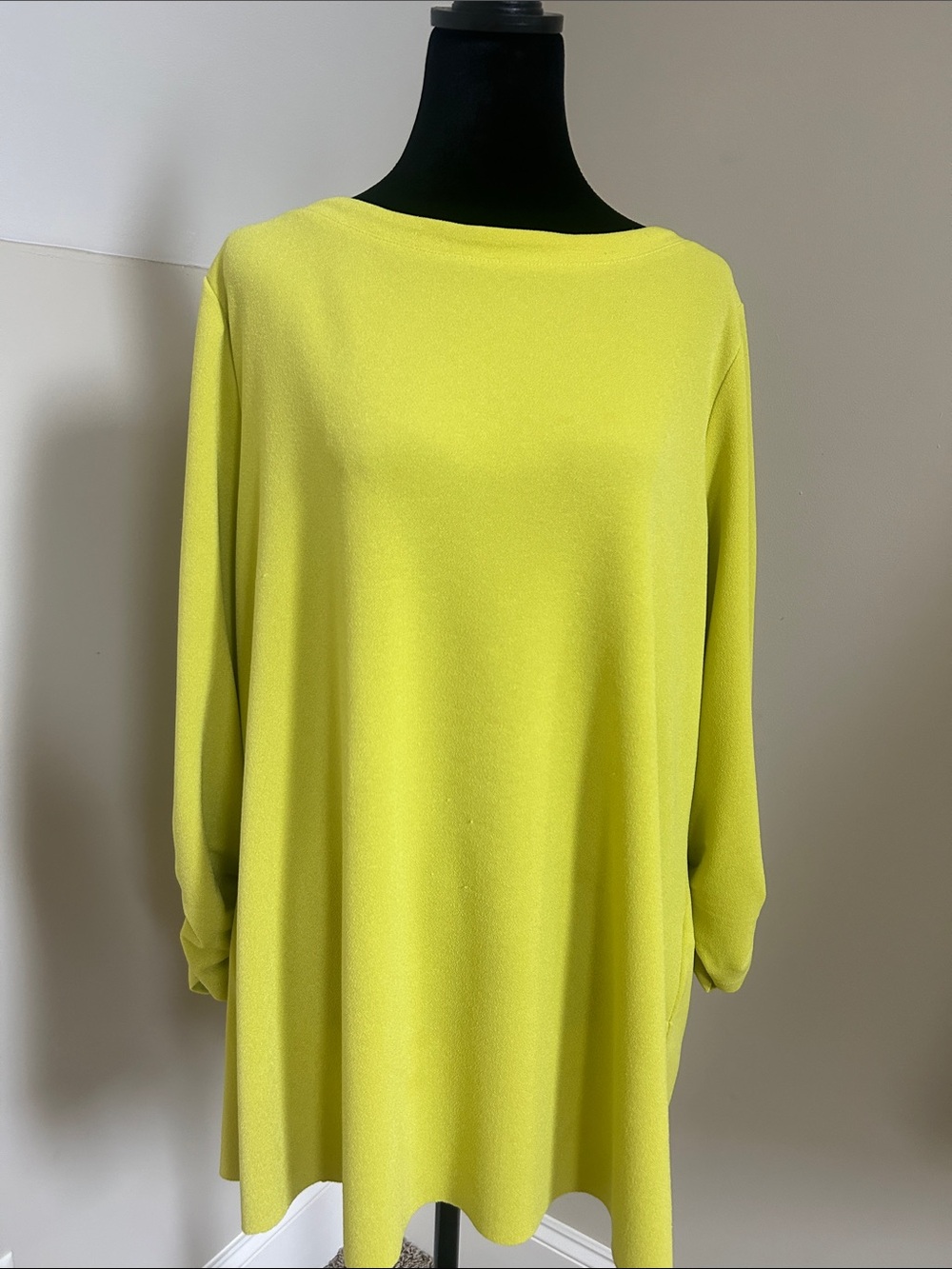 Susan Graver Neon Lime Long Sleeve Boatneck Tunic Dress